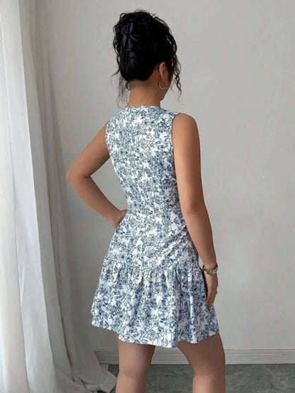 Damen Ärmelloses Minikleid mit Blumenmuster
