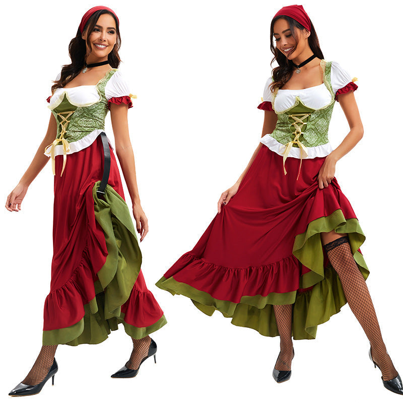 Damen-Dirndl als komplettes Trachtenensemble mit Corsagenmieder und langem Stufenrock