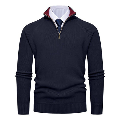 Herren Strickpullover Mit Halbzip Und Rippstruktur