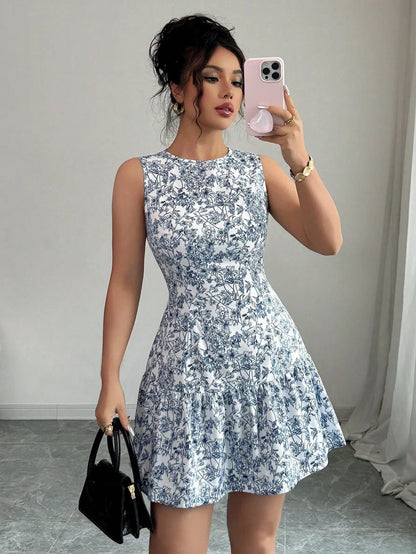 Damen Ärmelloses Minikleid mit Blumenmuster