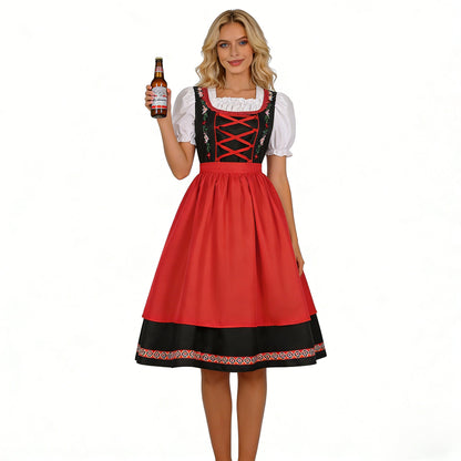 Damen-Dirndlkleid mit besticktem Mieder und Puffärmeln von vorne