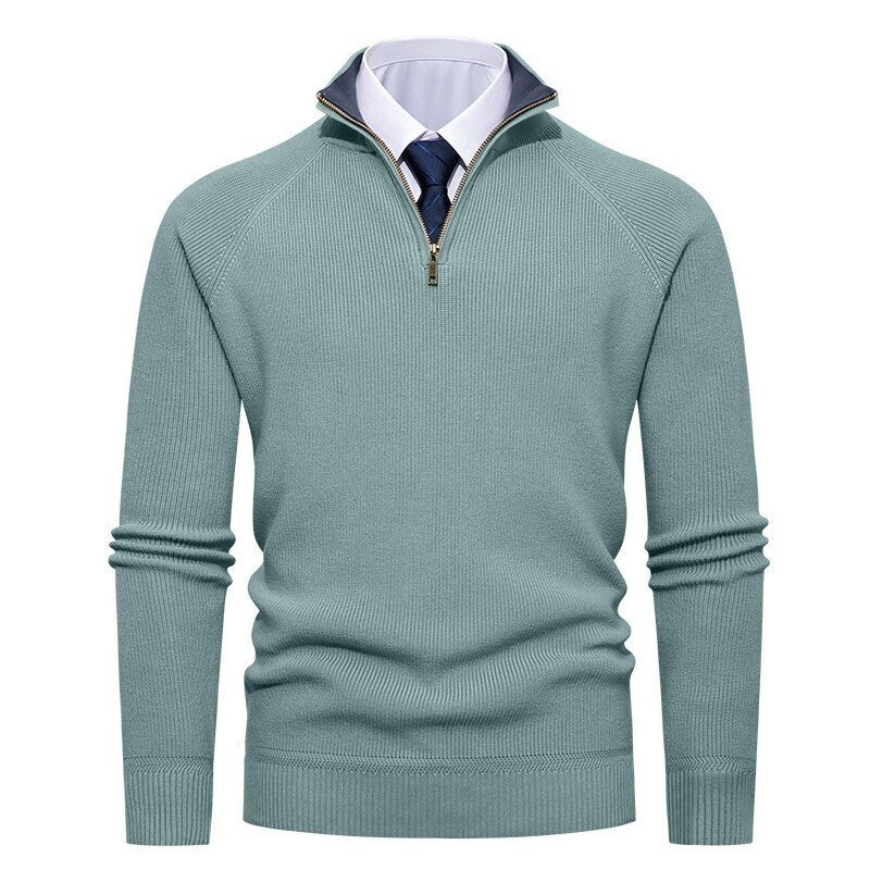 Herren-Strickpullover mit Halbzip und strukturierter Rippoptik