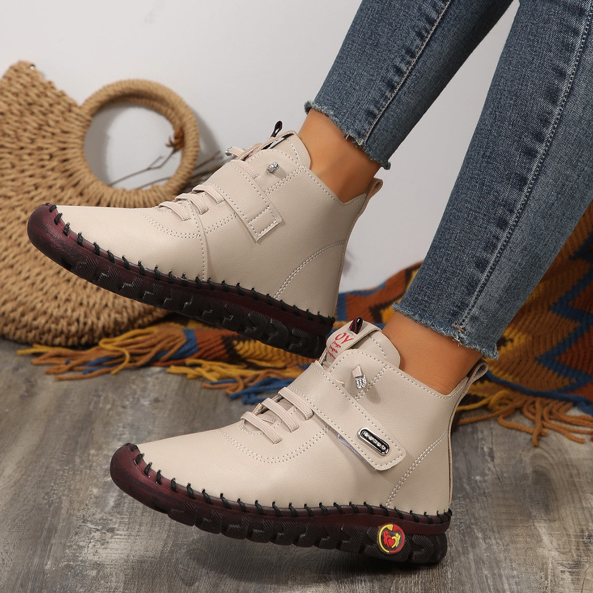 Damen Ankle Boots Mit Klettverschluss Und Rutschfester Gummisohle