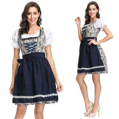 Damen-Dirndlkleid mit geschnürtem Mieder und abnehmbarer Schürze in der Vorderansicht