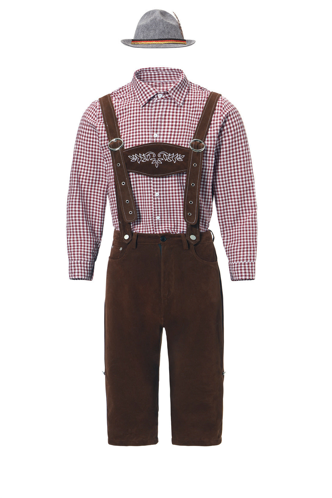 Komplette kurze Trachtenlederhose für Herren mit Trägern und Brustlatz