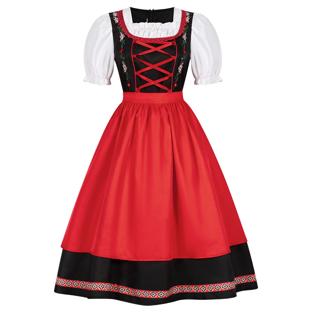 Rückansicht des Damen-Dirndls mit Schürze und Puffärmeln