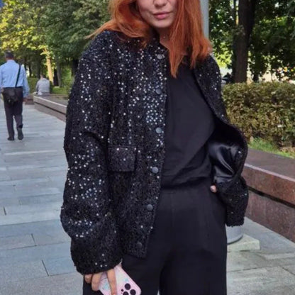 Elegante Damenjacke mit Pailletten und lockerem Schnitt
