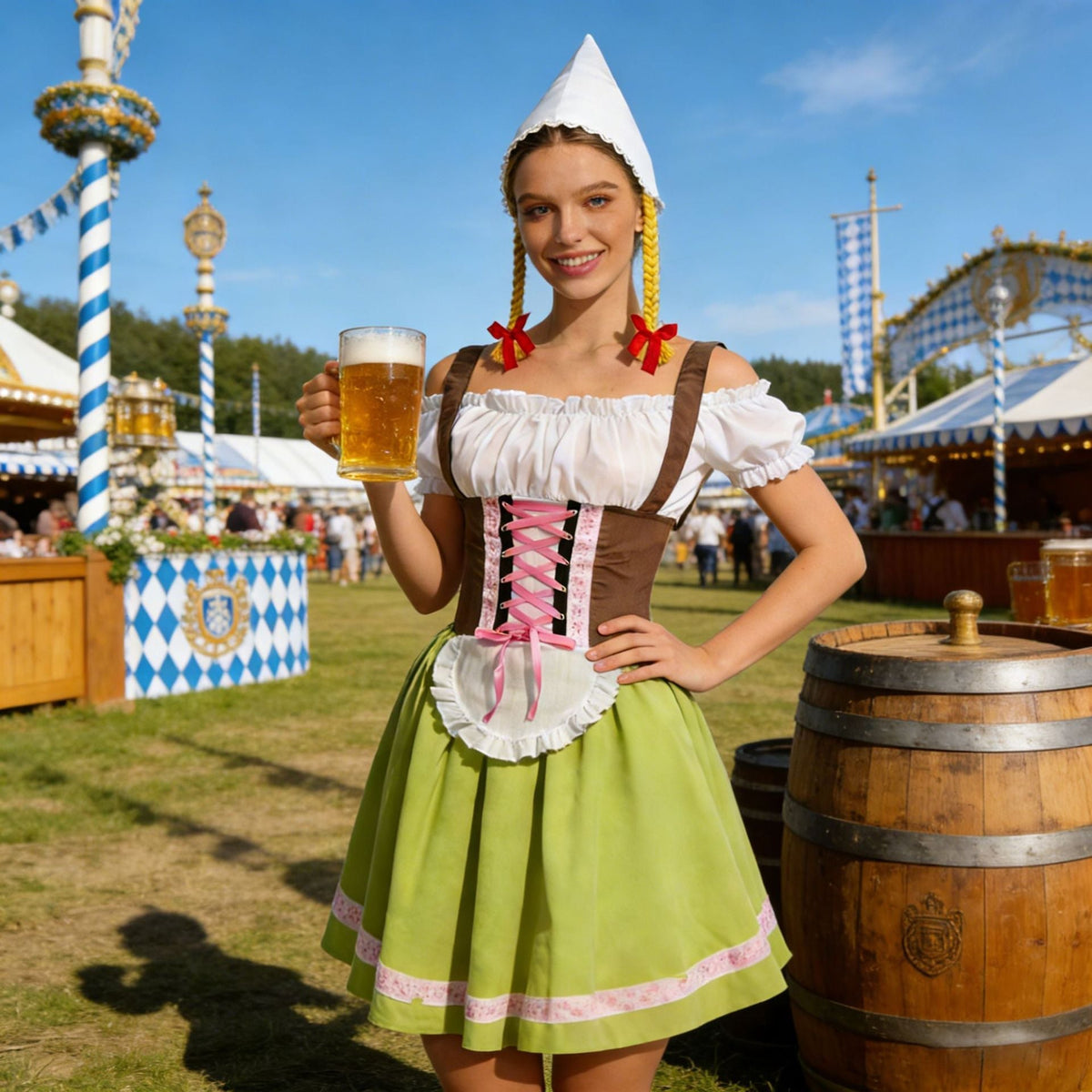 Damen-Dirndl-Kostüm mit dekorativer Schnürung und passender Schürze