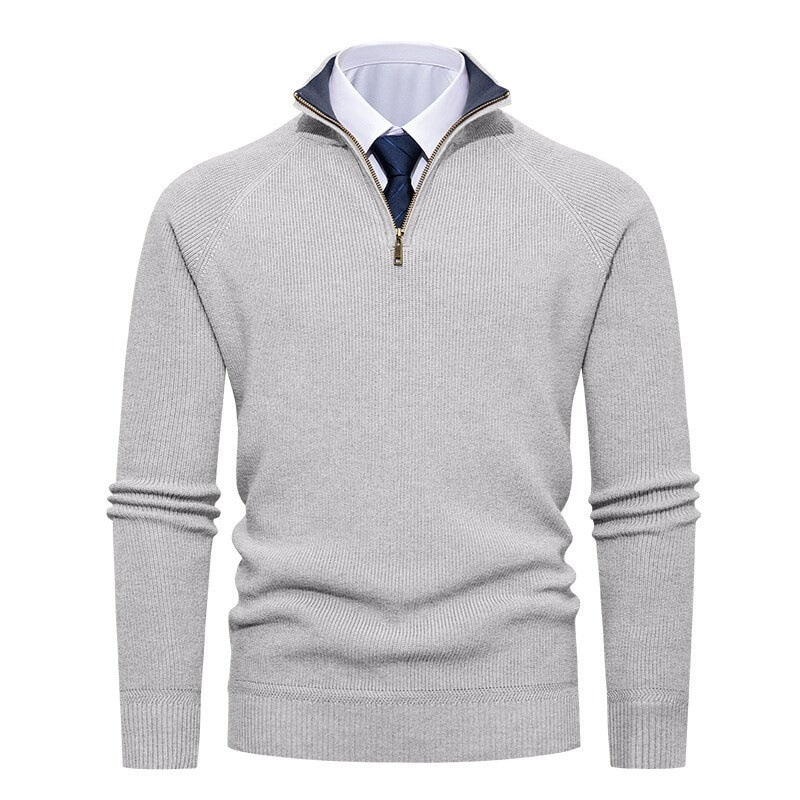Herren Strickpullover Mit Halbzip Und Rippstruktur