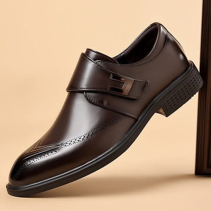 Men's Oxford Slip-On Shoes with Buckle and Perforated Toe Cap