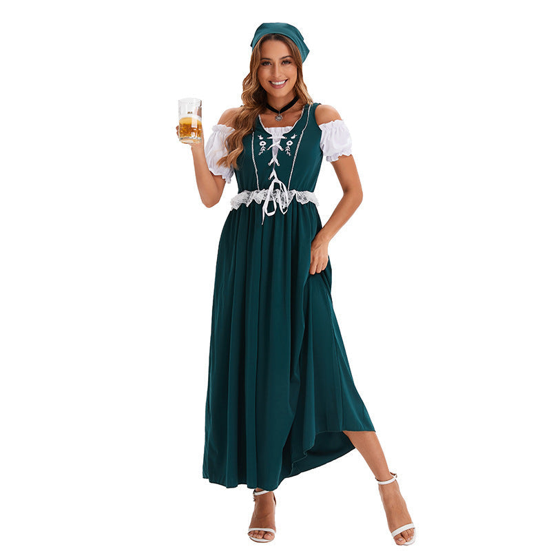 Langes Dirndlkleid für Damen mit detailreicher Corsage-Schnürung