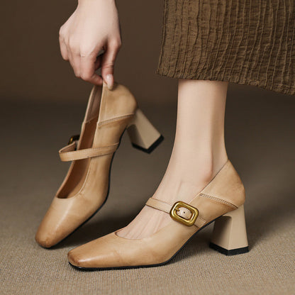 Women's Heels Square Toes Golden Buckle Structured Shape