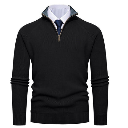 Herren Strickpullover Mit Halbzip Und Rippstruktur