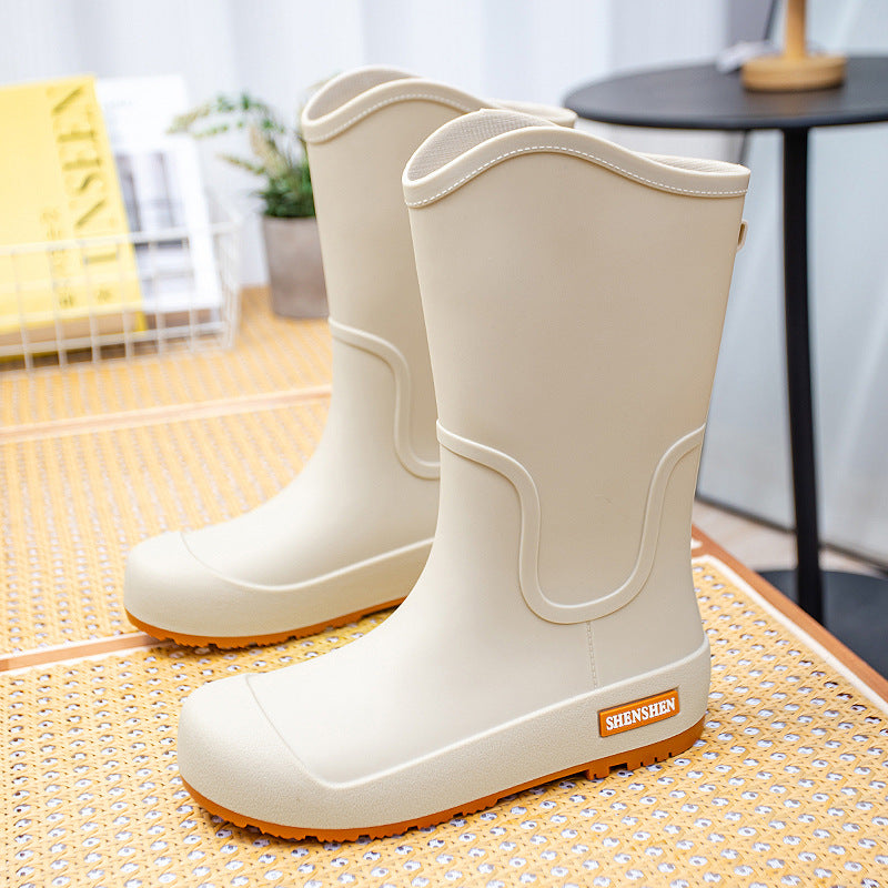 Damen Gummistiefel Mittelhoch Wasserdicht Profilsohle