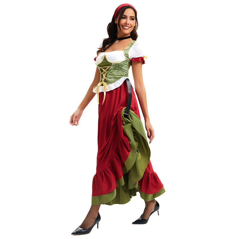Seitliche Ansicht des Damen-Dirndls mit körperbetontem Mieder