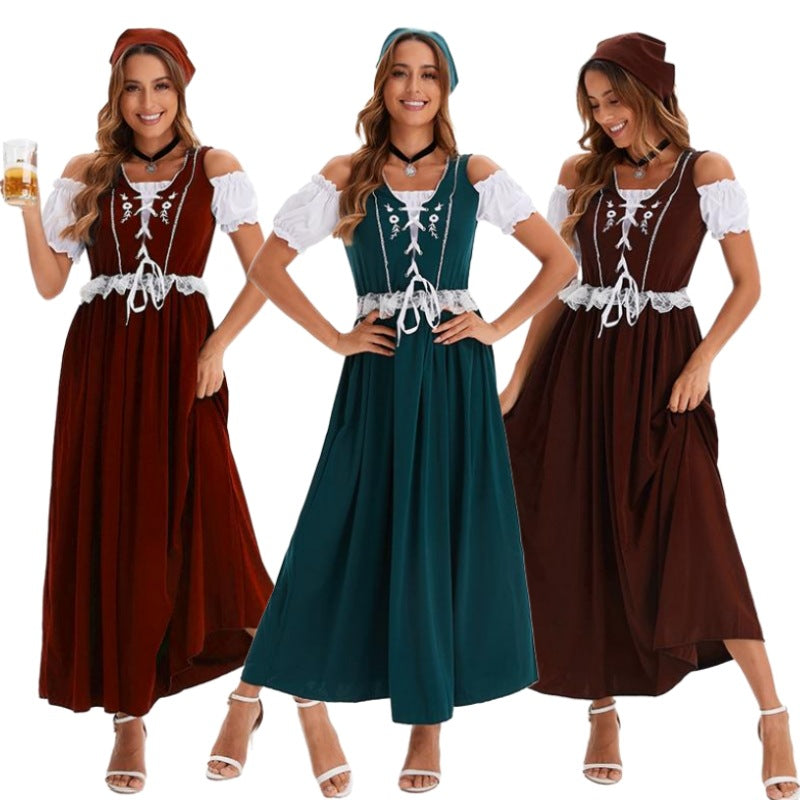Damen-Trachtenkleid im Dirndlstil mit langer Silhouette und Schnürcorsage