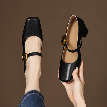 Women's Heels Square Toes Golden Buckle Structured Shape
