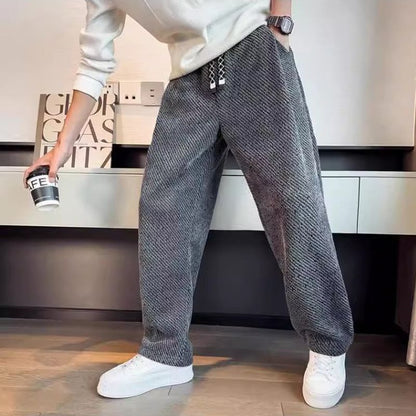 Men's Pants Straight Leg Structured Fabric Elastic Waist Comfortable Fit