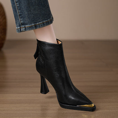 Women's Ankle Boots with Molded Heel, Metallic Tip and Zipper at the Back