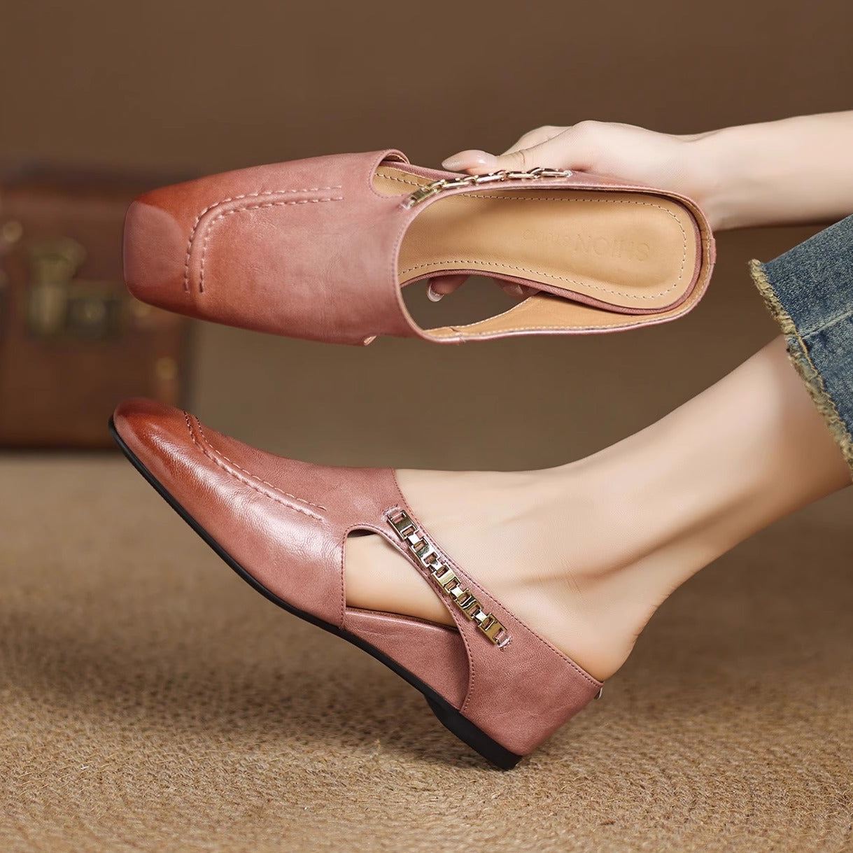 Damen-Slipper Mit Gepolstertem Fußbett Und Offener Ferse