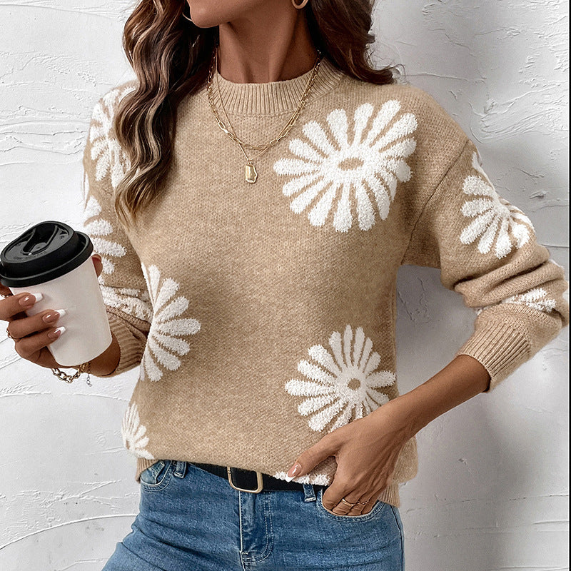 Damenpullover mit langen Ärmeln und floralem Muster