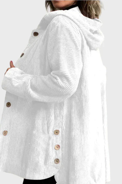 Damen Cordjacke mit Kapuze und Fronttaschen für den Herbst