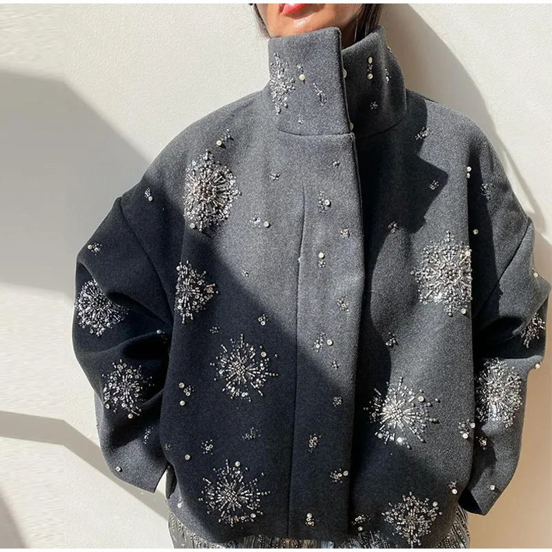 Funkelnde Damen-Steppjacke im eleganten Oversize-Schnitt
