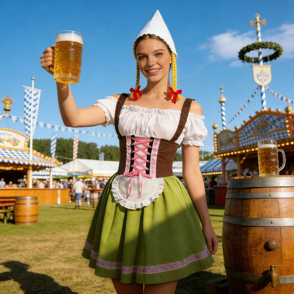Damen-Dirndl mit Schürze und ausgestelltem Rock für Volksfeste