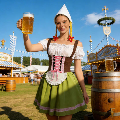 Damen-Dirndl mit Schürze und ausgestelltem Rock für Volksfeste