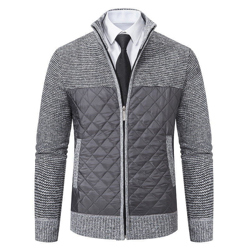 Herren-Hybridstrickjacke mit gestrickten Partien und Diamantsteppung