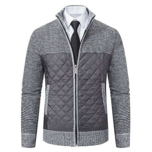 Herren-Hybridstrickjacke mit gestrickten Partien und Diamantsteppung