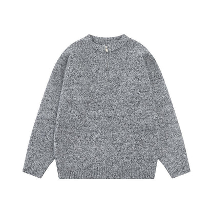 Herren Pullover Mit Halbem Reissverschluss Und Melierter Strickoptik