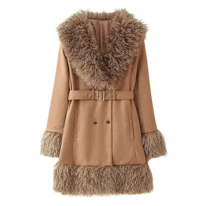 Damen Teddyjacke Mit Taillengürtel Und Voluminösem Kragen