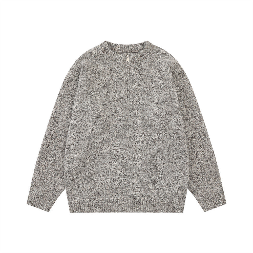 Herren Pullover Mit Halbem Reissverschluss Und Melierter Strickoptik