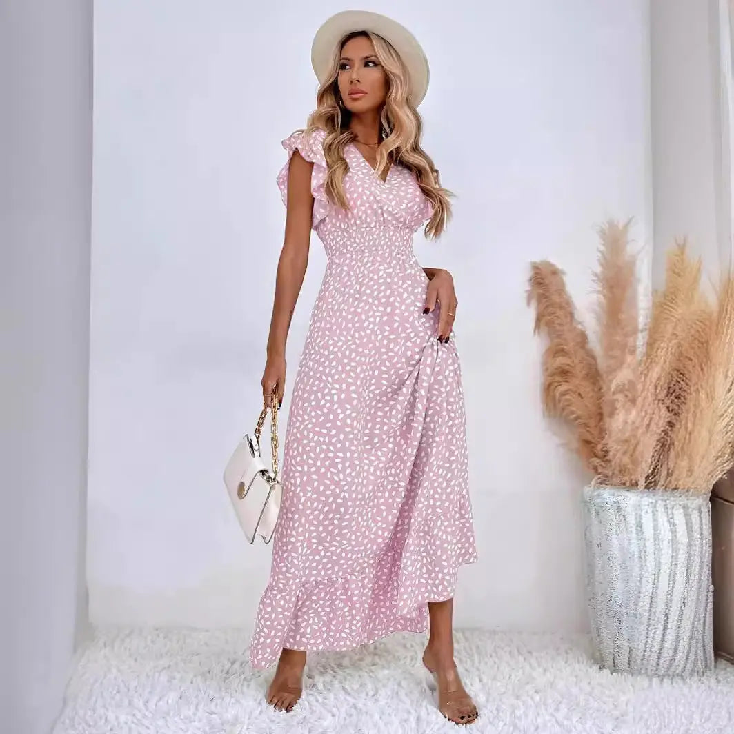 Damen Sommer Midikleid mit Stehkragen – Ärmellos A Linie Seitentaschen