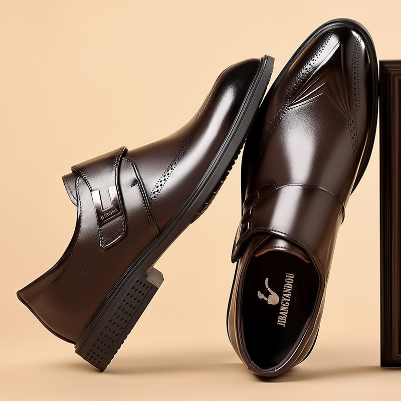 Men's Oxford Slip-On Shoes with Buckle and Perforated Toe Cap