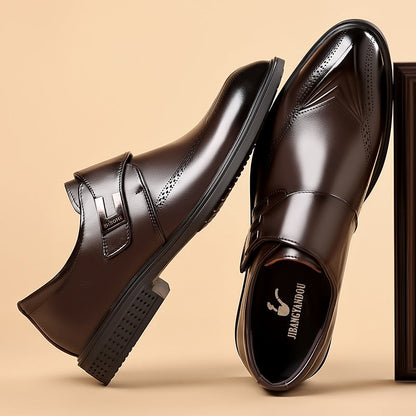 Men's Oxford Slip-On Shoes with Buckle and Perforated Toe Cap