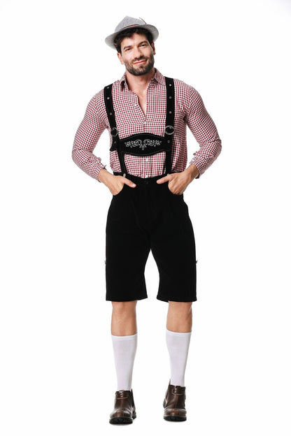 Herren Kurze Trachtenlederhose Mit Besticktem Brustlatz