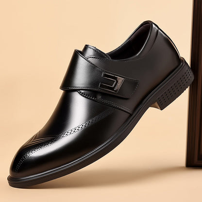 Men's Oxford Slip-On Shoes with Buckle and Perforated Toe Cap