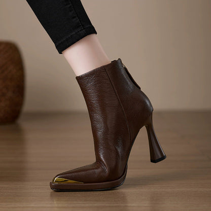 Women's Ankle Boots with Molded Heel, Metallic Tip and Zipper at the Back