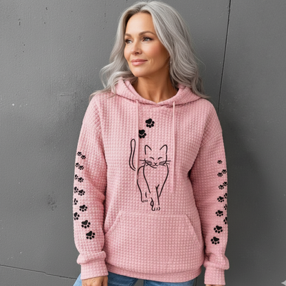 Women's Sweater with Cat Print and Lantern Sleeves