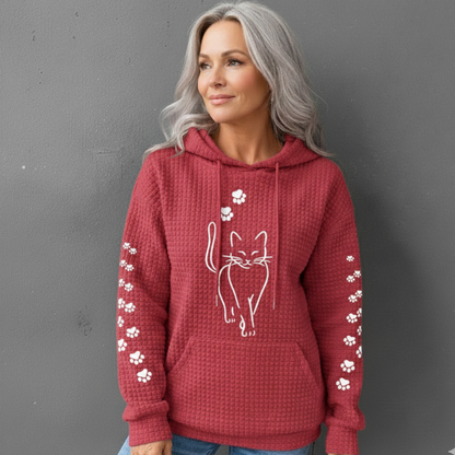 Women's Sweater with Cat Print and Lantern Sleeves