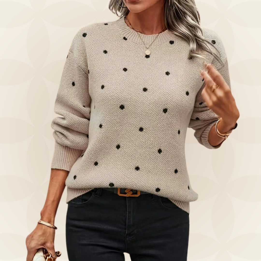 Damenpullover Polka-Dot Rundhalsausschnitt Lange Ärmel