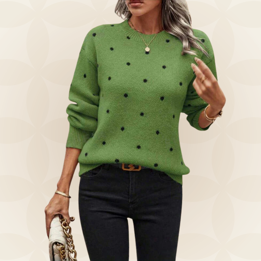 Damenpullover Polka-Dot Rundhalsausschnitt Lange Ärmel