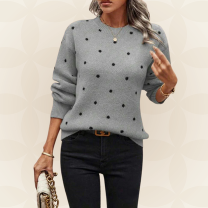 Damenpullover Polka-Dot Rundhalsausschnitt Lange Ärmel