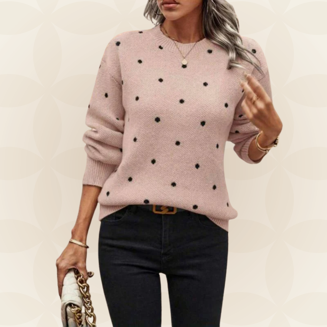 Damenpullover Polka-Dot Rundhalsausschnitt Lange Ärmel