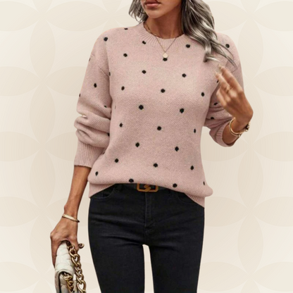 Damenpullover Polka-Dot Rundhalsausschnitt Lange Ärmel