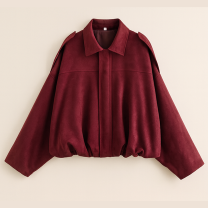 Women's Autumn Bomber Jacket with Oversized Fit, Cropped Length, and Zipper
