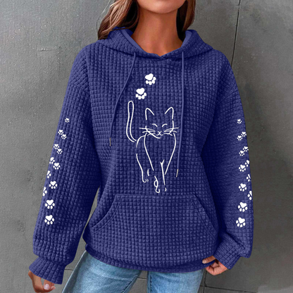 Women's Sweater with Cat Print and Lantern Sleeves
