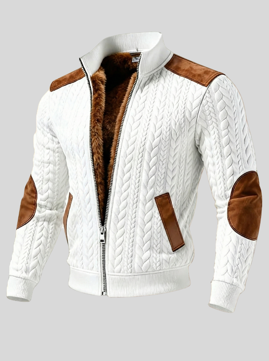 Herren Winterjacke mit Zopfmuster und Plüsch-Innenfutter